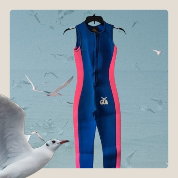 Vintage 90s GUL  ladies pink blue Wetsuit size 10 - Picture 1 of 7